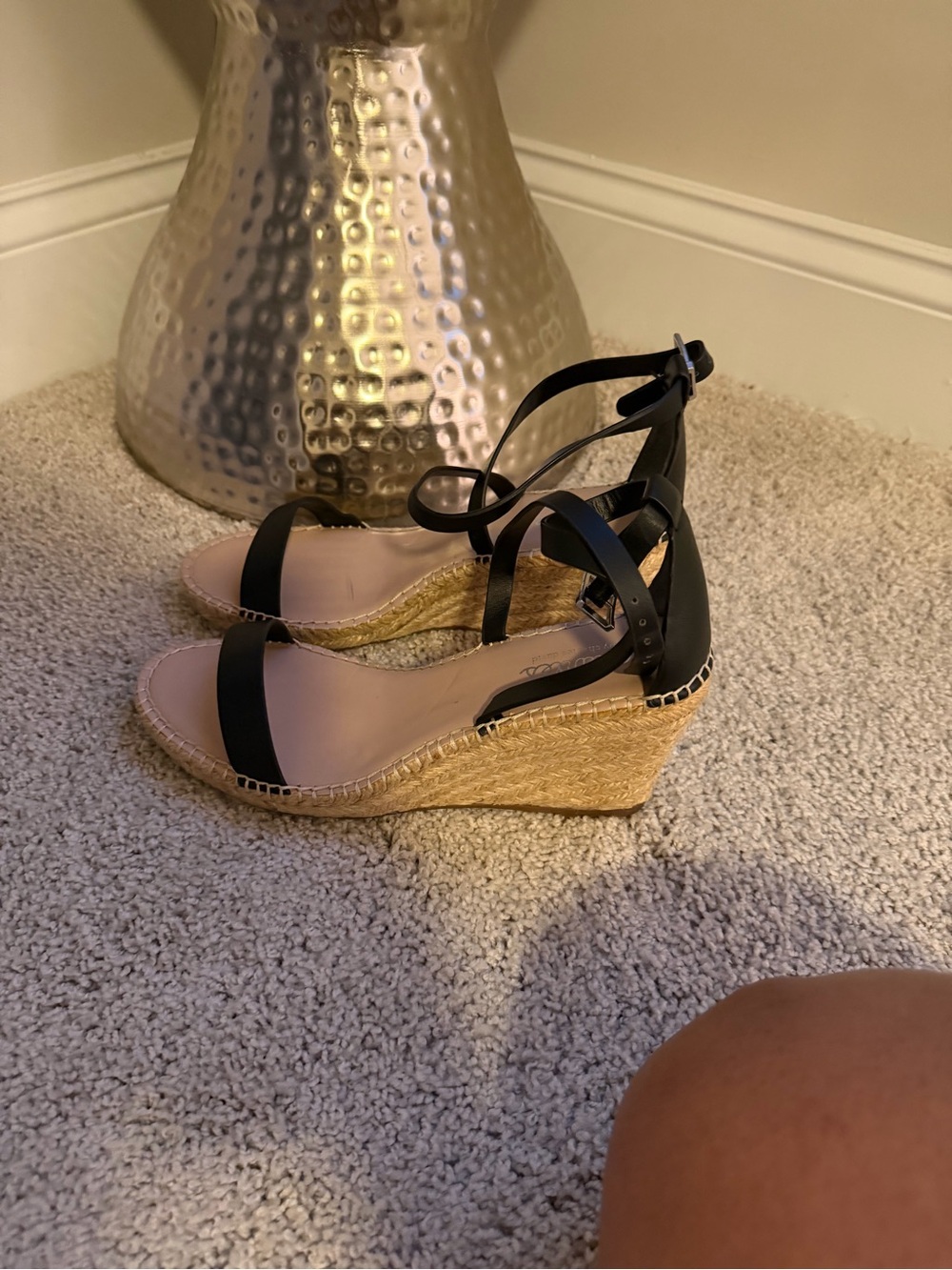 Charles by Charles David Black Espadrille Wedge Sandals with Ankle Wrap